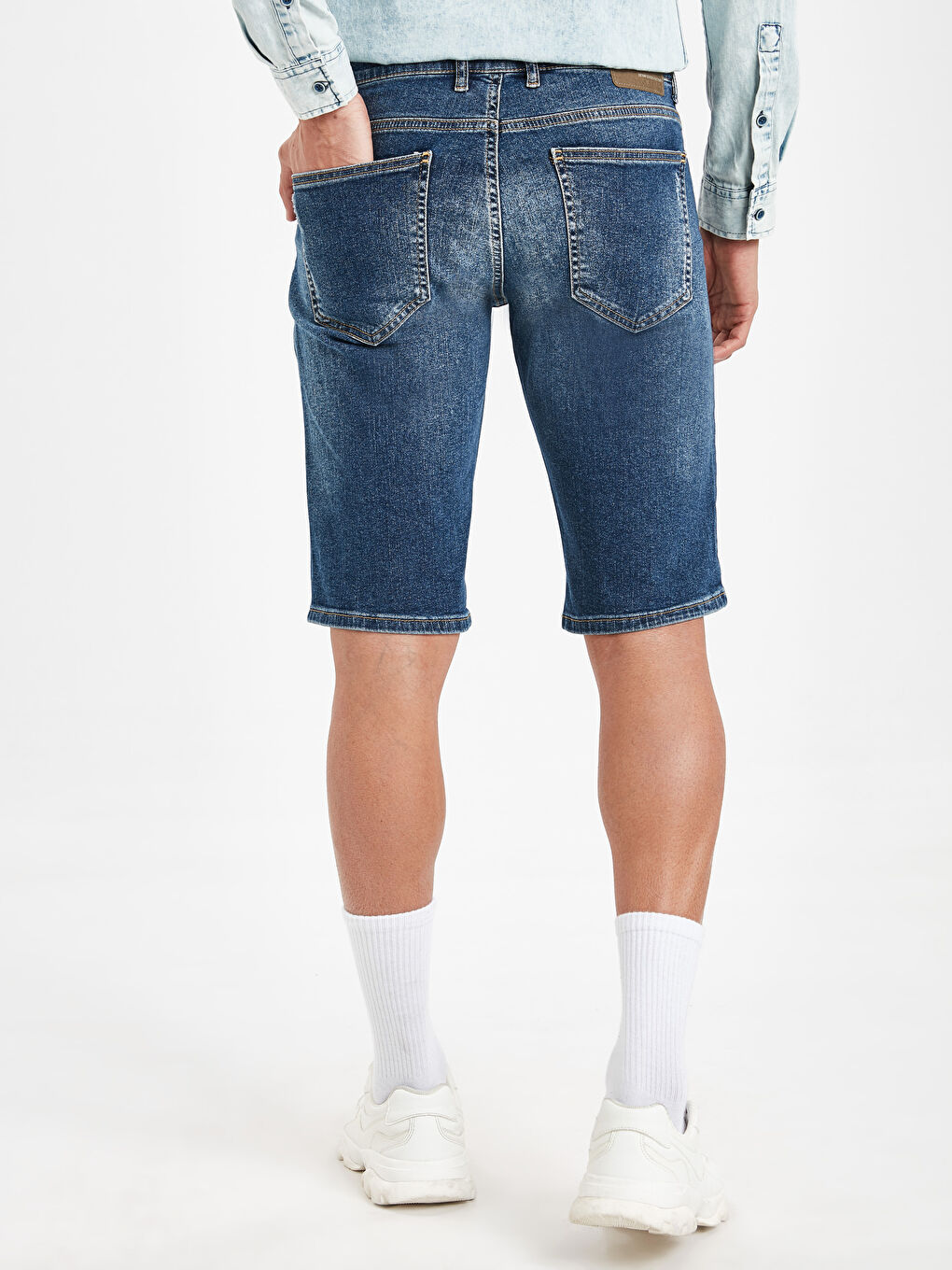 İndigo Standart Kalıp Erkek Jean Şort-2