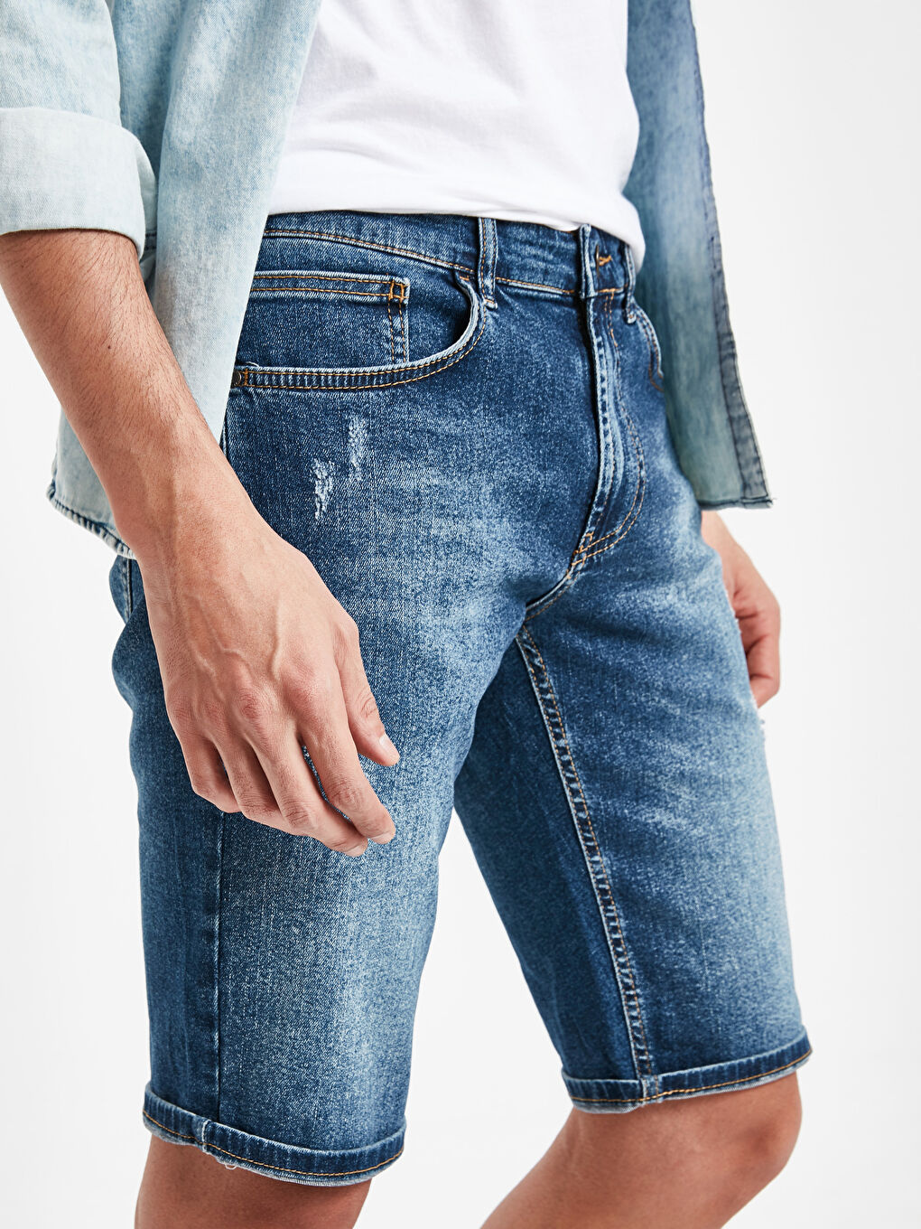 İndigo Standart Kalıp Erkek Jean Şort-3