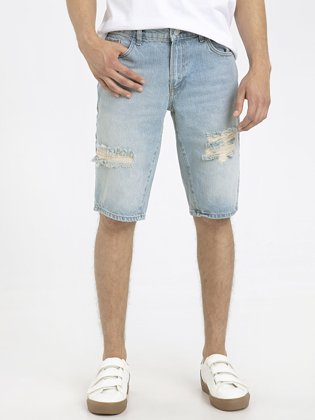 İndigo Standart Kalıp Erkek Jean Şort-1