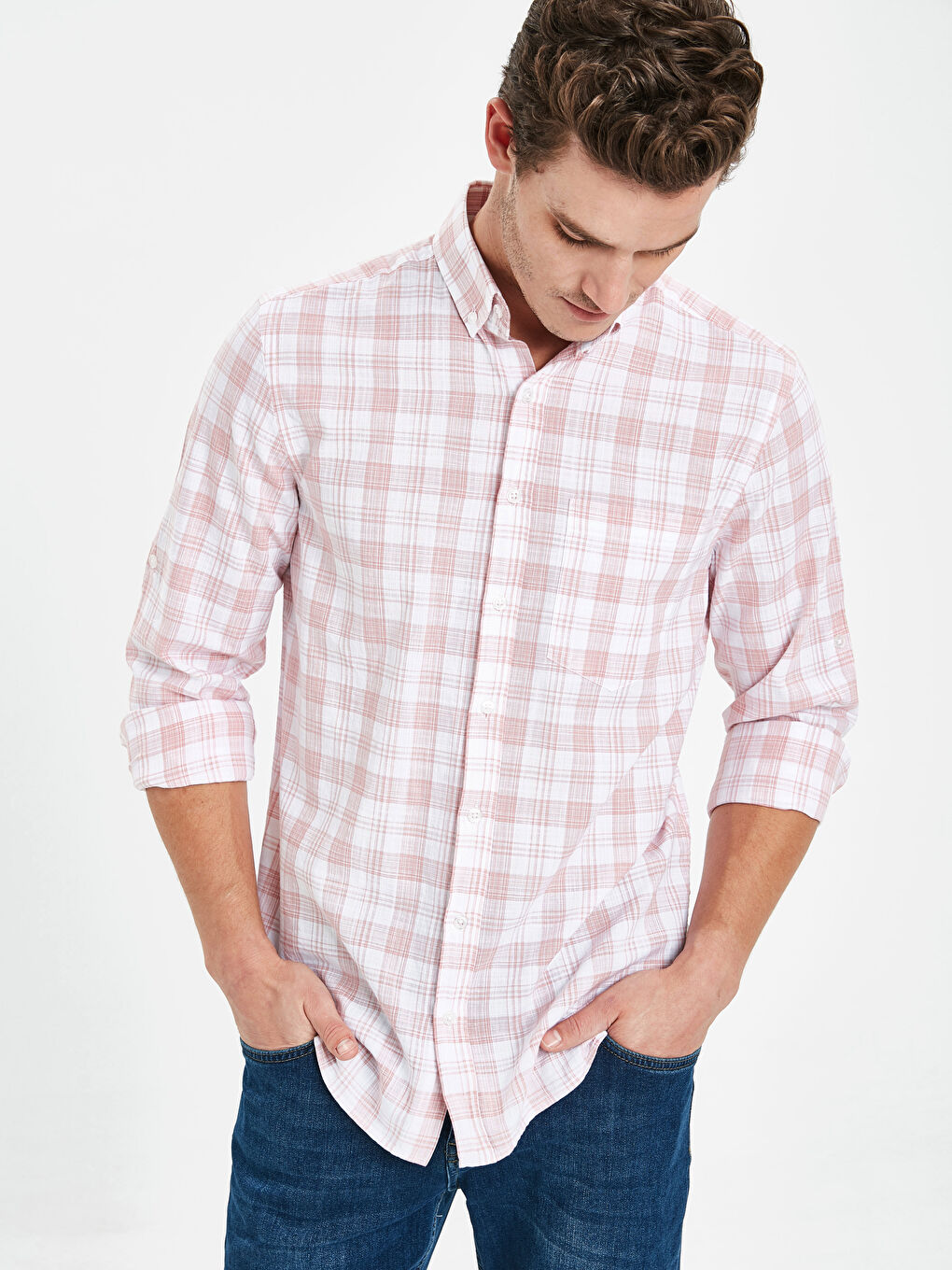 Chemise pour Hommes à Manches Longues en Popeline Coupe Régulière