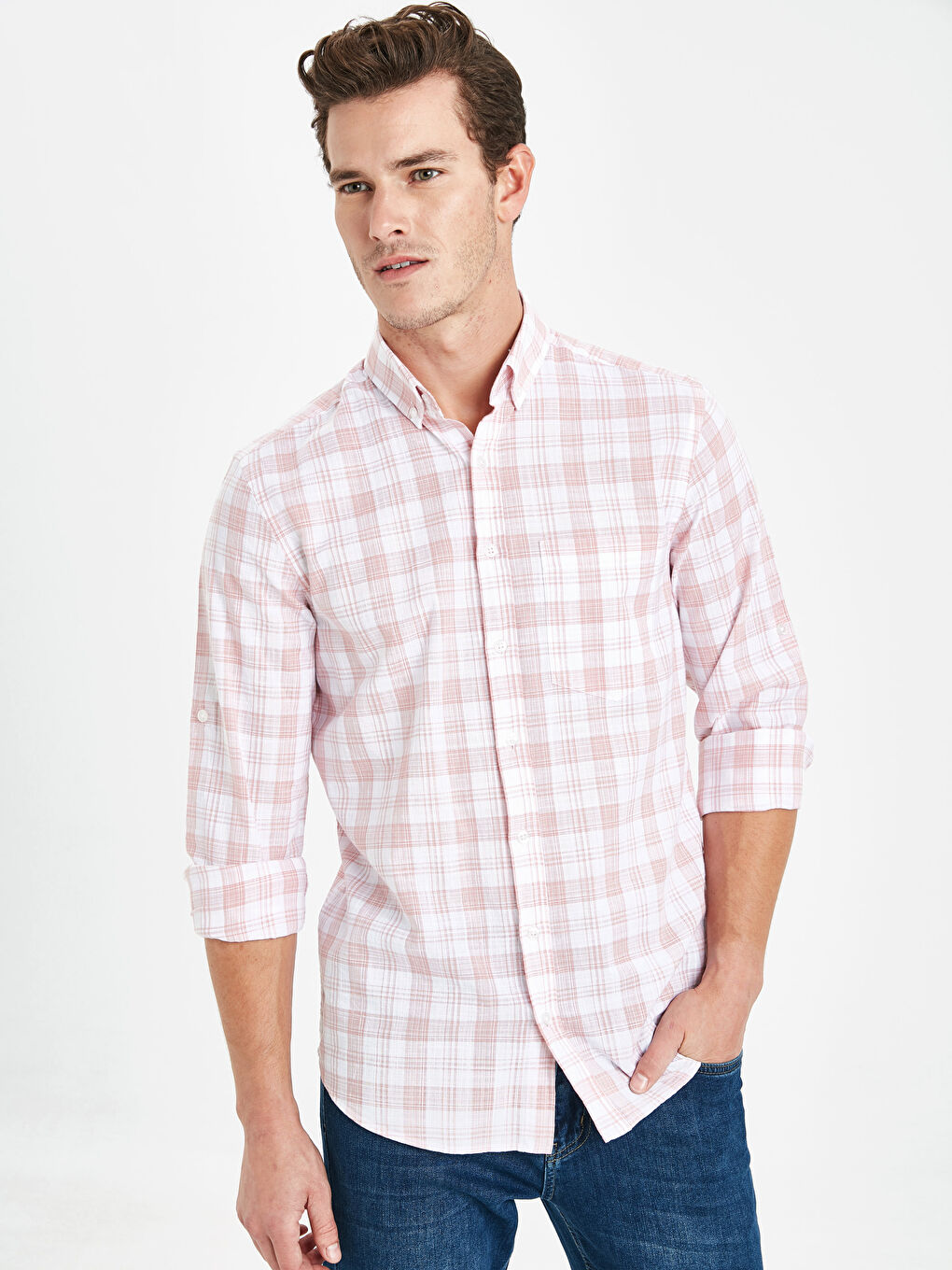 Chemise pour Hommes à Manches Longues en Popeline Coupe Régulière-1