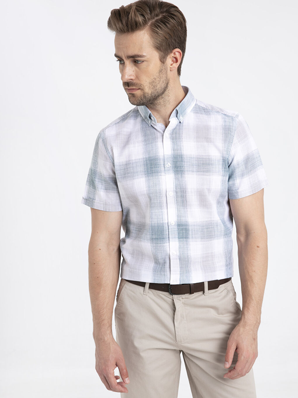 Рубашка Мужская Слим Фит с Коротким Рукавом из Поплина-1