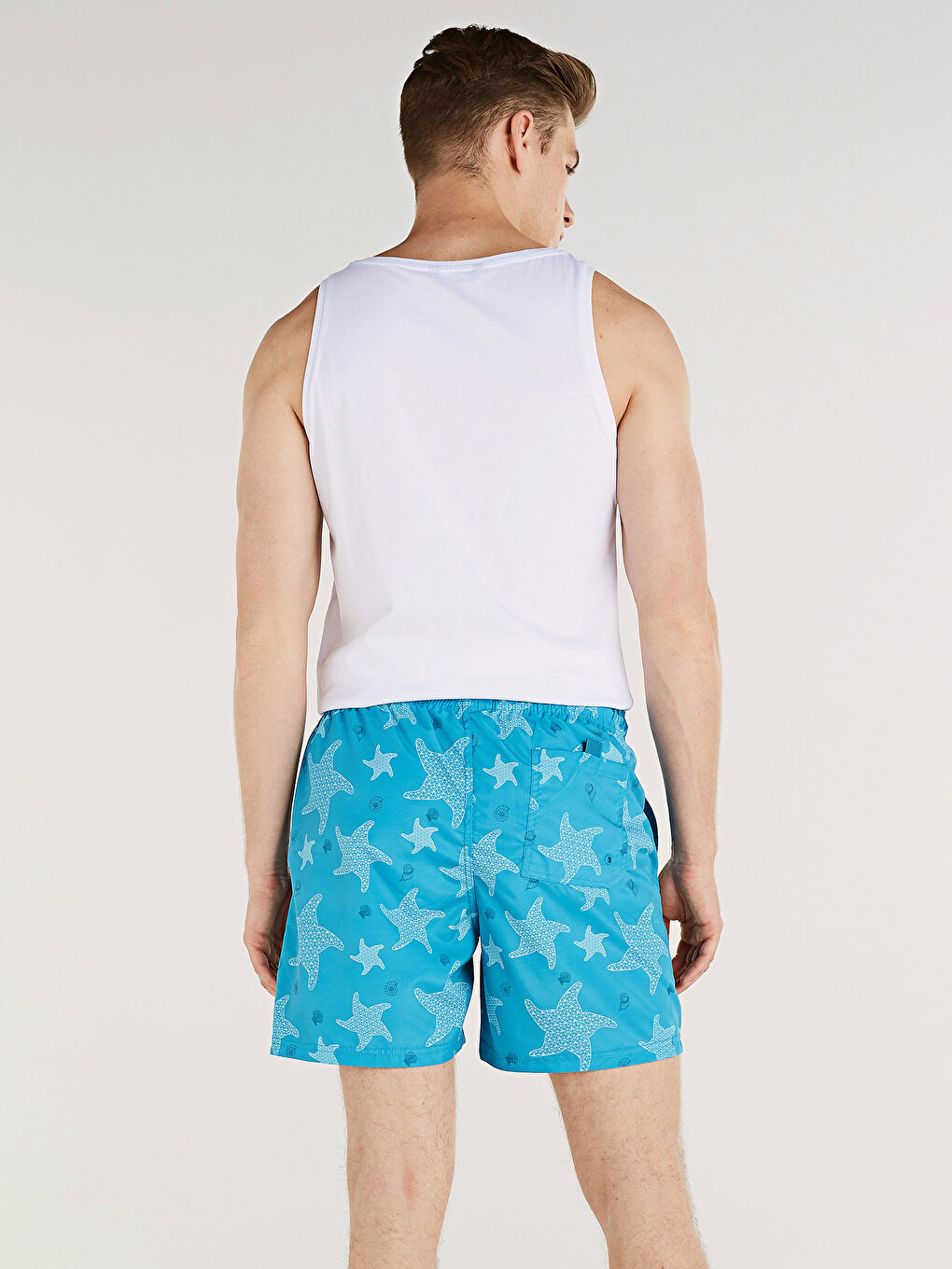 Turkuaz Kısa Boy Baskılı Deniz Şortu-1