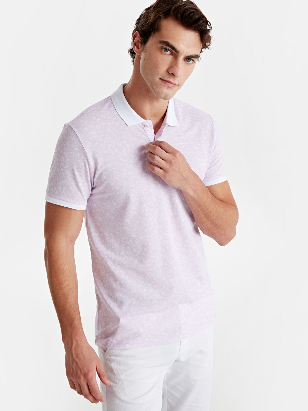 Lila Polo Yaka Kısa Kollu Pike Erkek Tişört