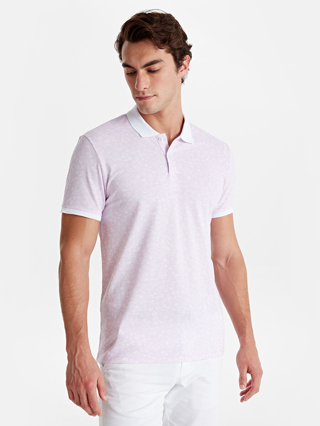 Lila Polo Yaka Kısa Kollu Pike Erkek Tişört-1
