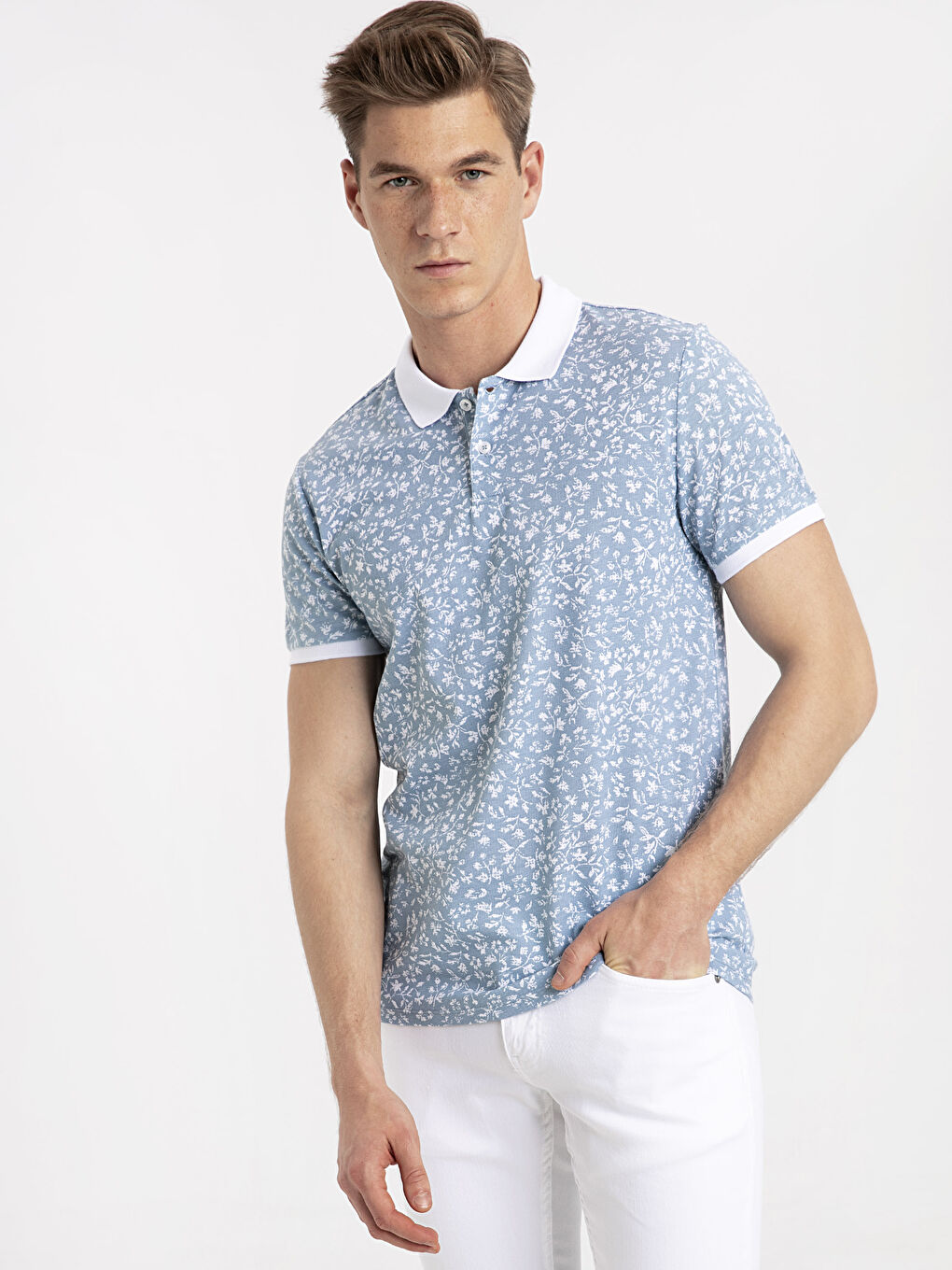 Mavi Polo Yaka Kısa Kollu Pike Erkek Tişört