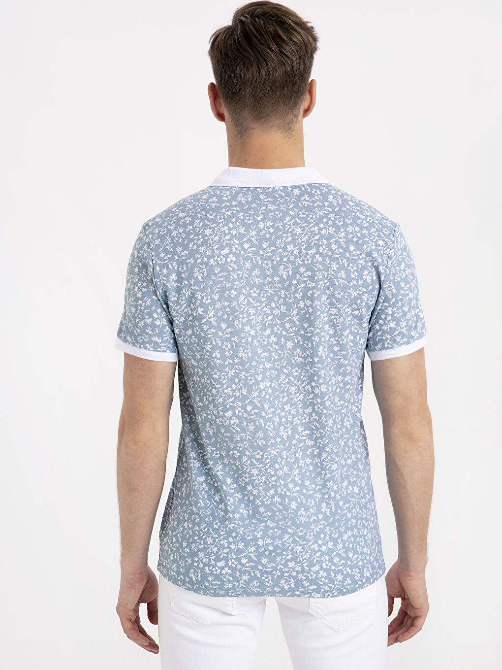 Mavi Polo Yaka Kısa Kollu Pike Erkek Tişört-1