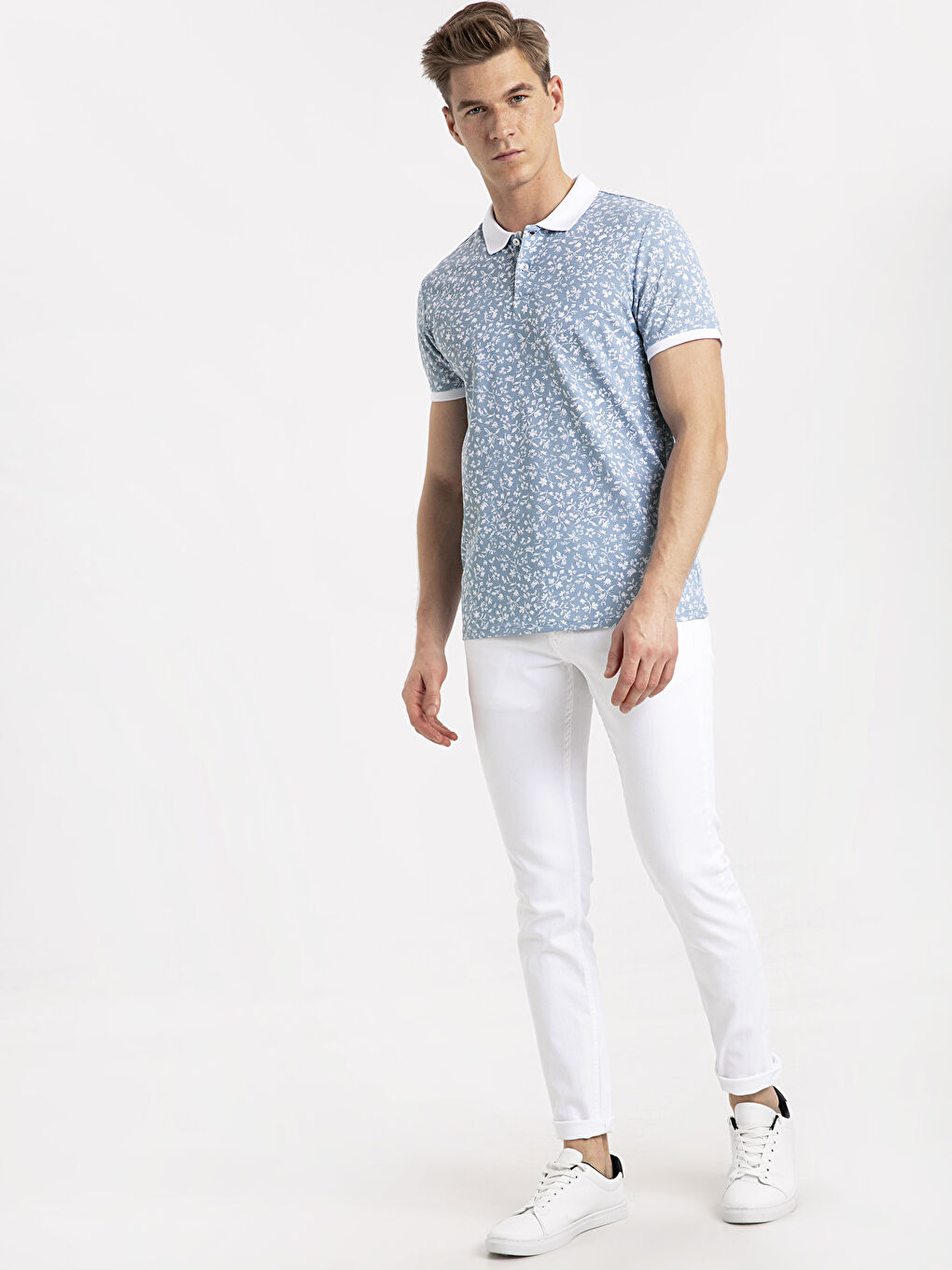 Mavi Polo Yaka Kısa Kollu Pike Erkek Tişört-2