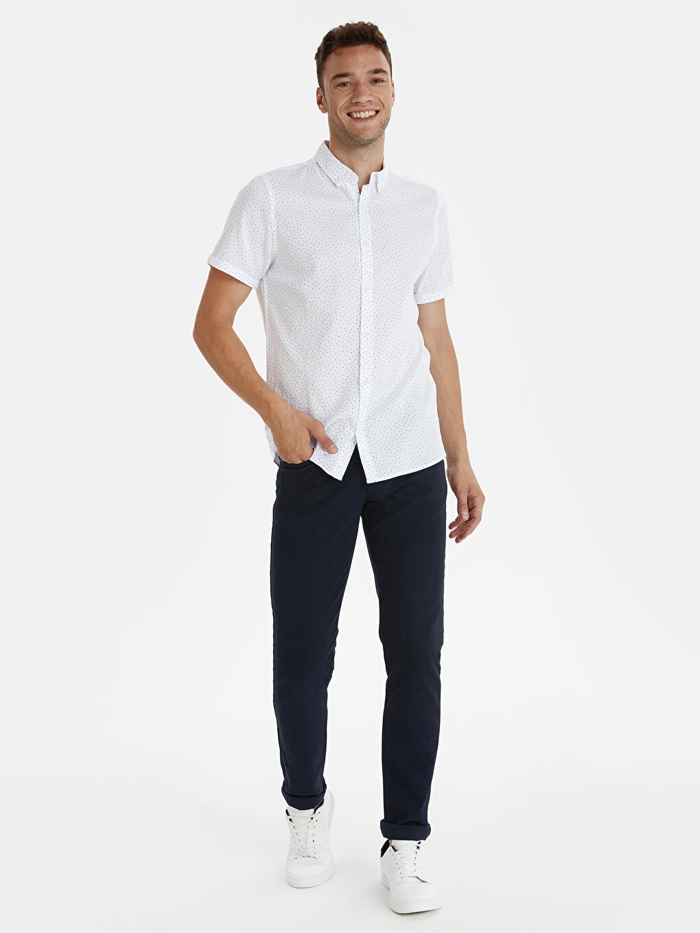 Beyaz Slim Fit Kısa Kollu Erkek Gömlek