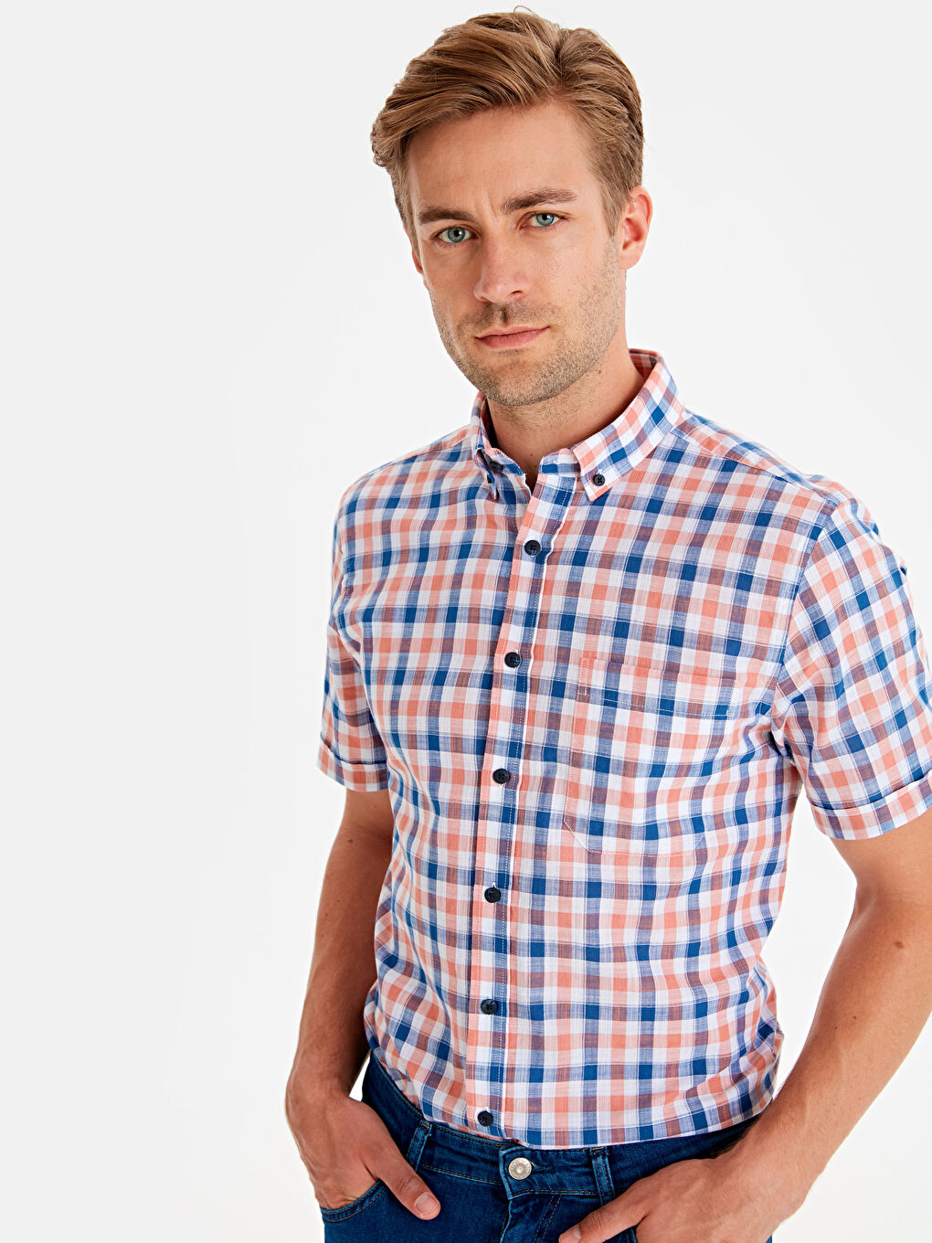 Mercan Regular Fit Kısa Kollu Poplin Erkek Gömlek