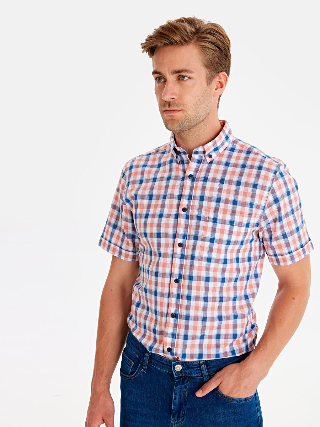 Mercan Regular Fit Kısa Kollu Poplin Erkek Gömlek-1