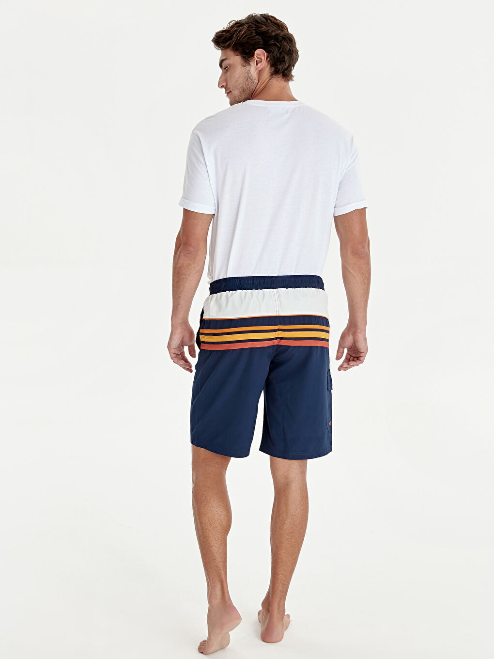 Lacivert Diz Hizası Boy Çizgili Deniz Şortu-1