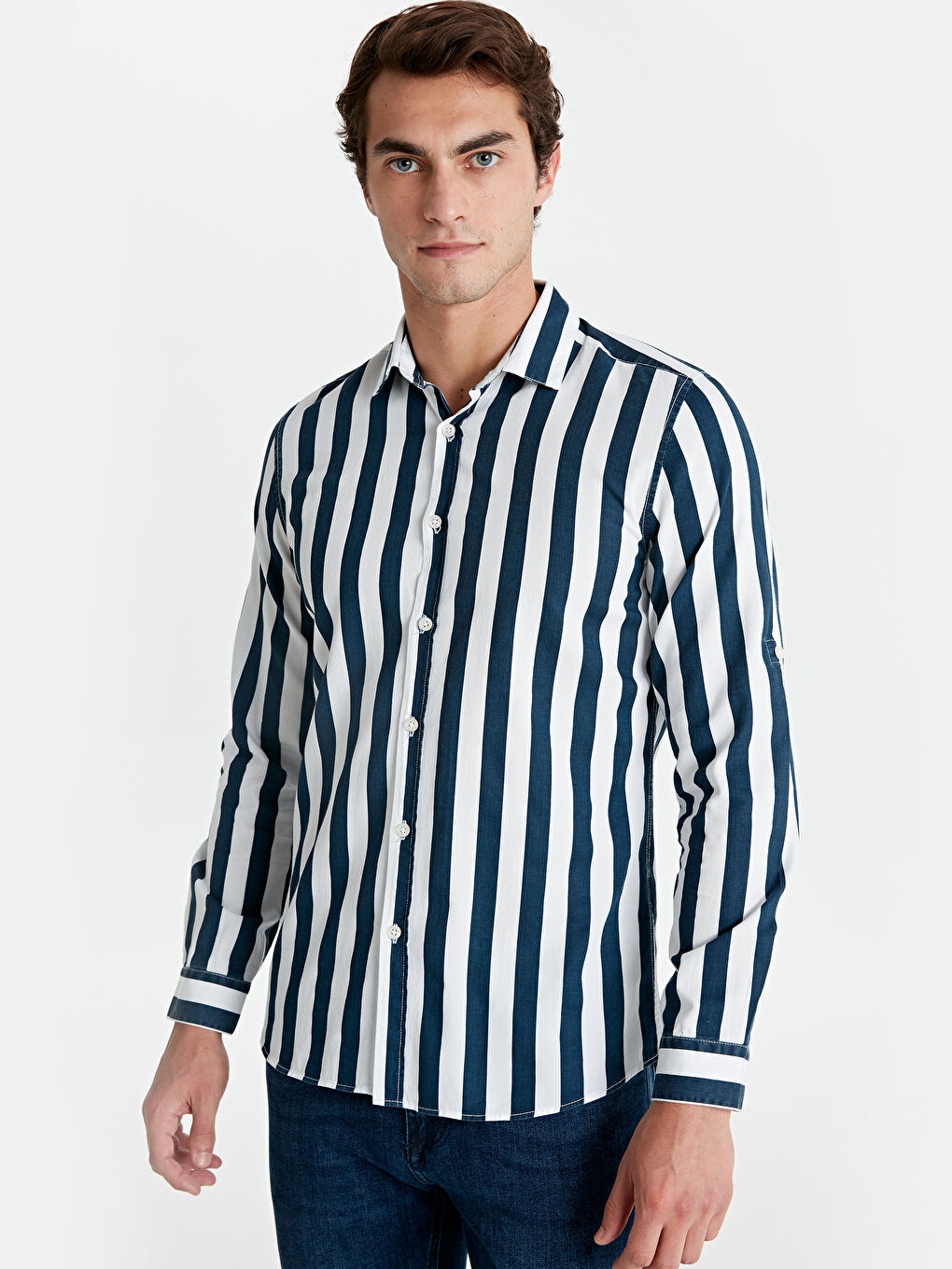 Lacivert Çizgili Gömlek
