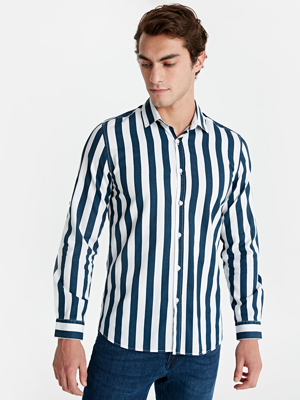 Lacivert Çizgili Gömlek-1