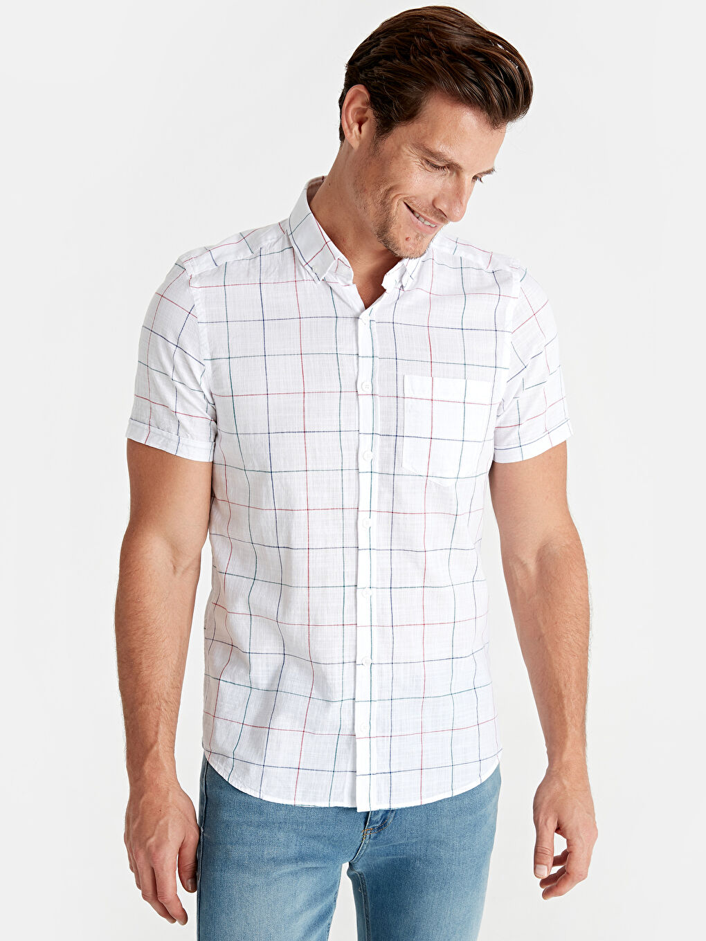 Beyaz Slim Fit Kısa Kollu Poplin Erkek Gömlek