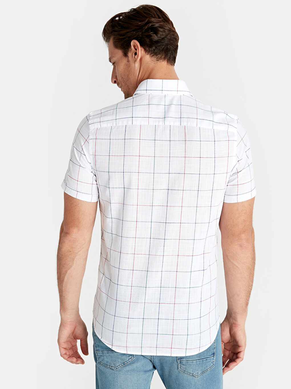 Beyaz Slim Fit Kısa Kollu Poplin Erkek Gömlek-2