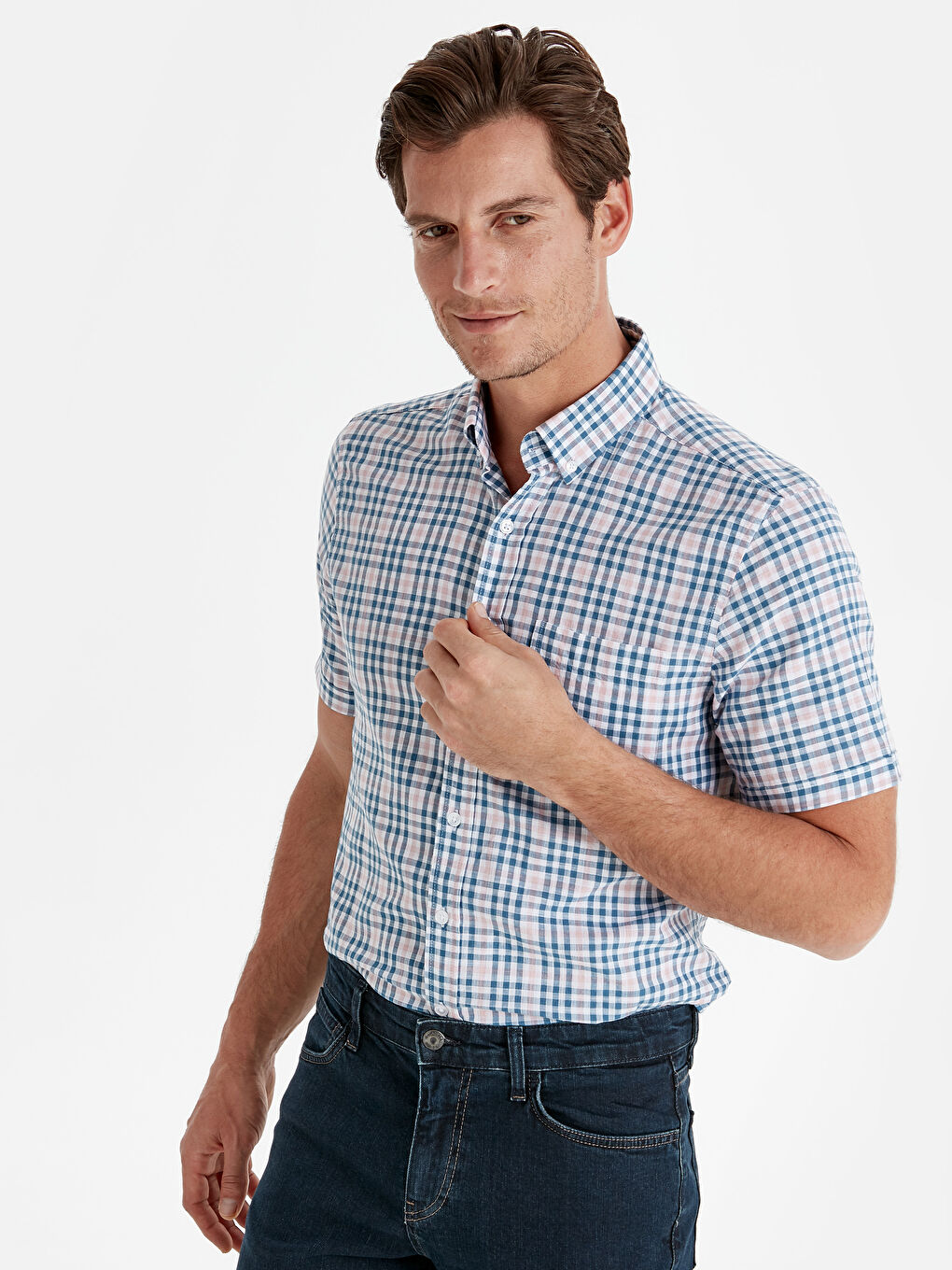 İndigo Regular Fit Kısa Kollu Poplin Erkek Gömlek