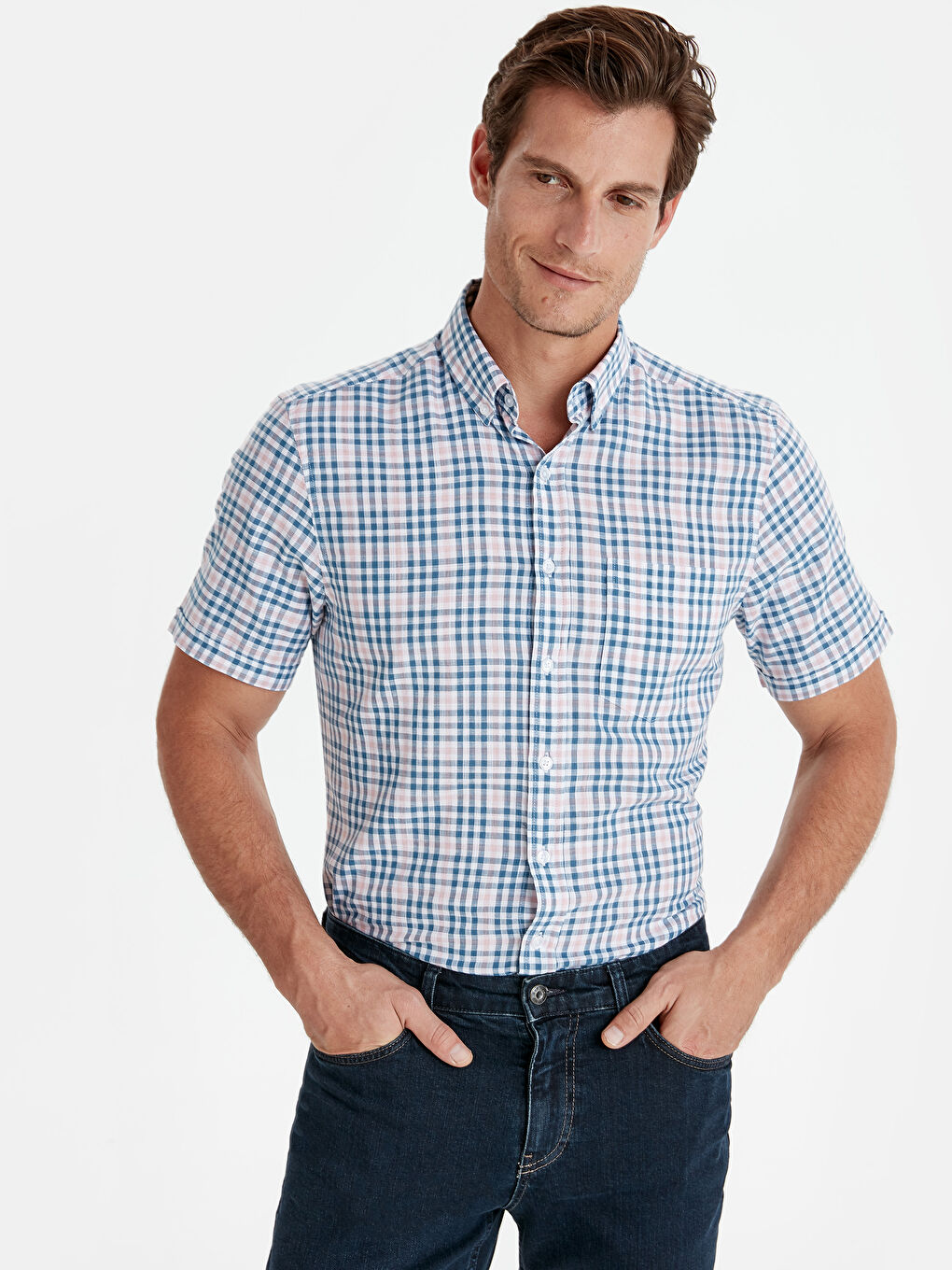 İndigo Regular Fit Kısa Kollu Poplin Erkek Gömlek-2