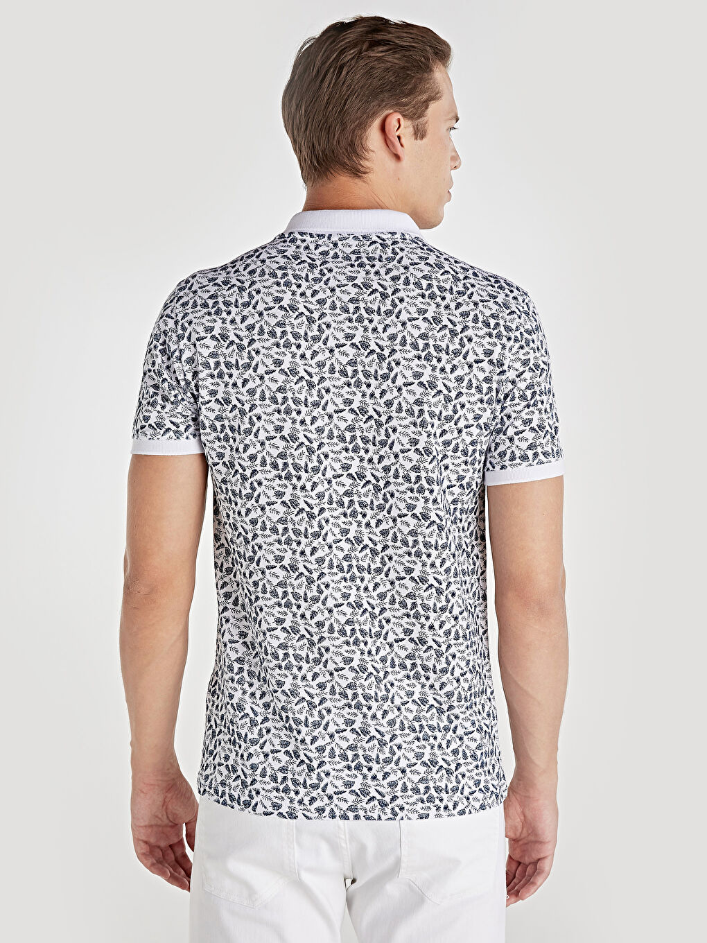 Beyaz Polo Yaka Kısa Kollu Erkek Tişört-2