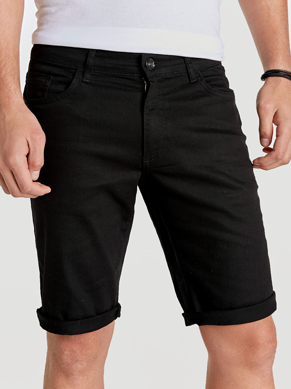 Мъж Черно Къси дънкови панталони-2