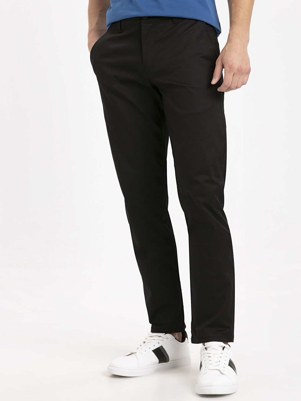 Siyah Slim Fit Gabardin Erkek Chino Pantolon-1