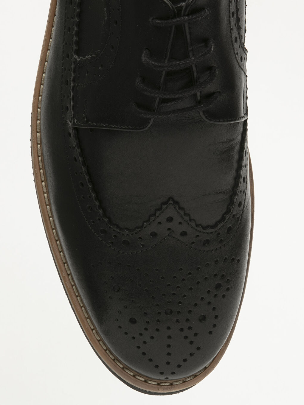 Siyah Erkek Hakiki Deri Brogue Ayakkabı-4
