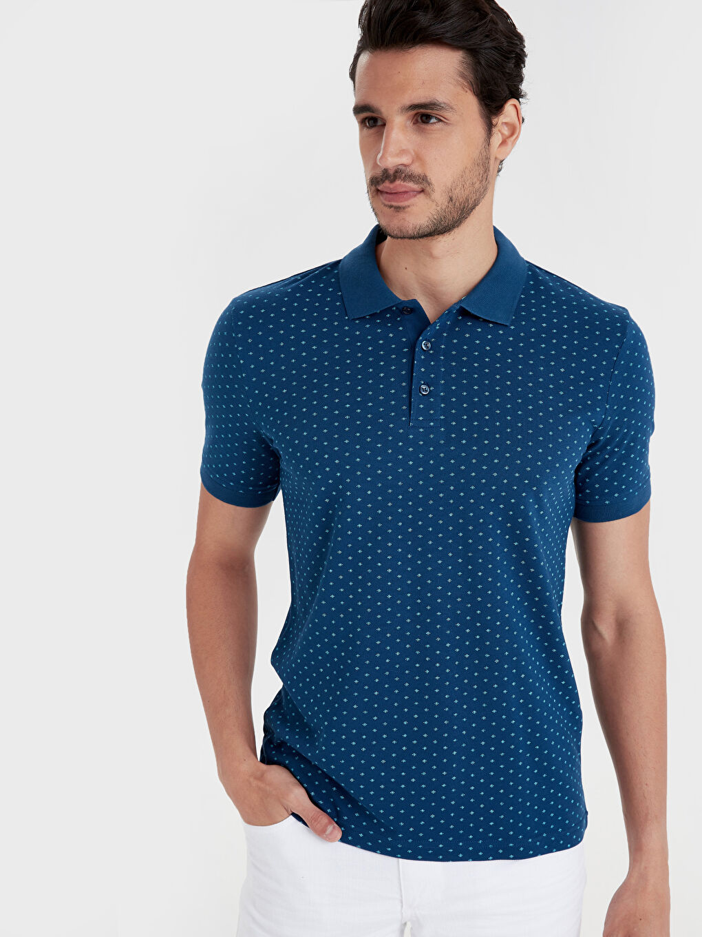 Lacivert Polo Yaka Kısa Kollu Erkek Tişört-1