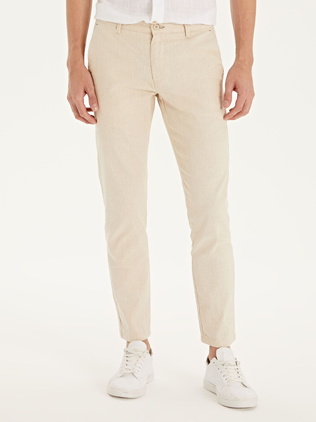 Bej Slim Fit Karışımlı Bilek Boy Pantolon-1