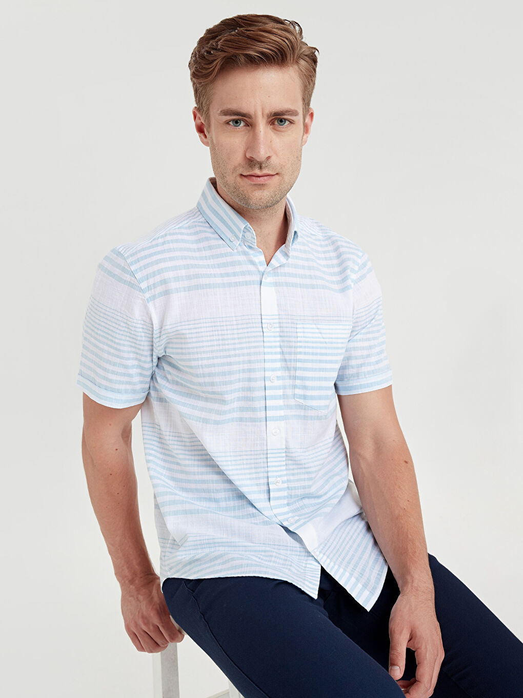 Yeşil Slim Fit Kısa Kollu Poplin Erkek Gömlek