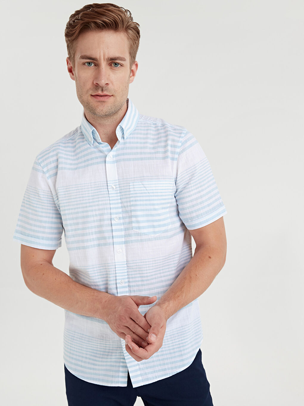 Yeşil Slim Fit Kısa Kollu Poplin Erkek Gömlek-1