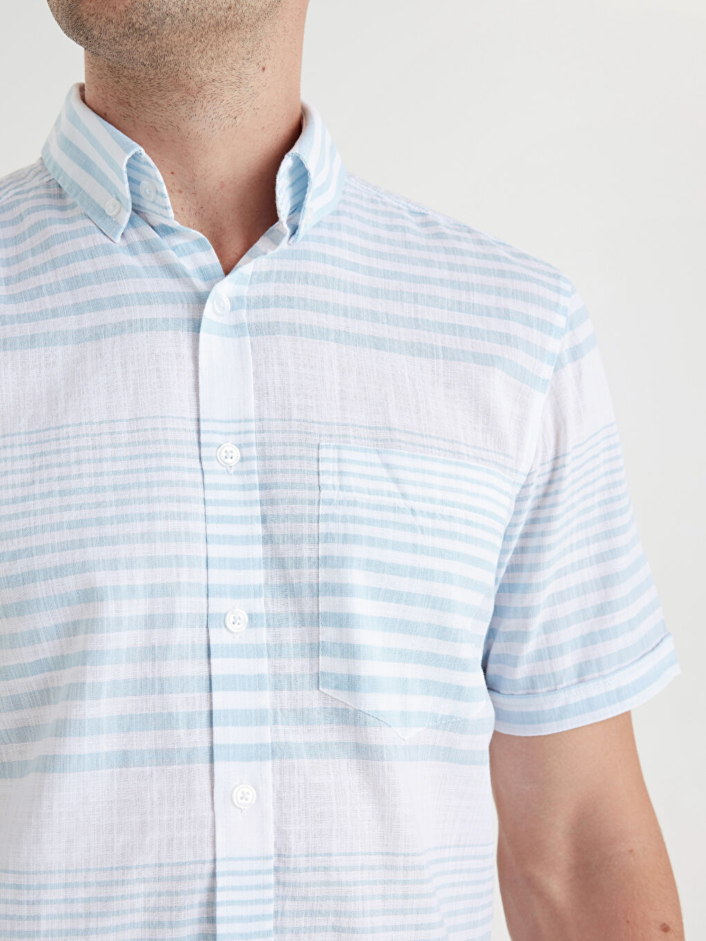 Yeşil Slim Fit Kısa Kollu Poplin Erkek Gömlek-3