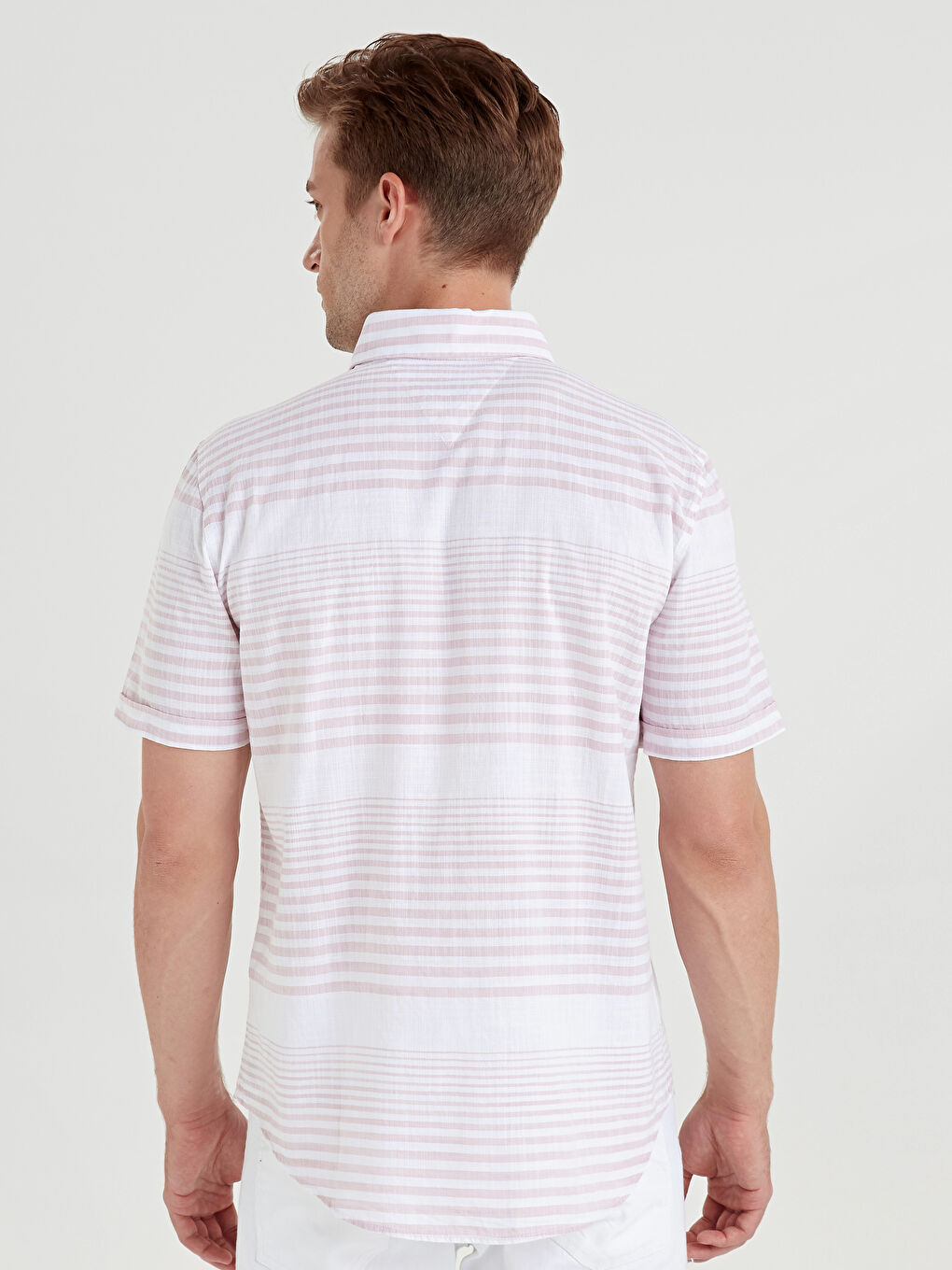 Pembe Slim Fit Kısa Kollu Poplin Erkek Gömlek-1