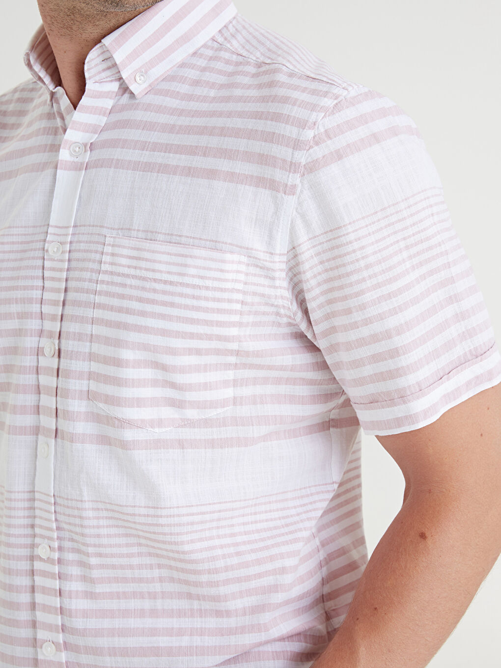 Pembe Slim Fit Kısa Kollu Poplin Erkek Gömlek-3