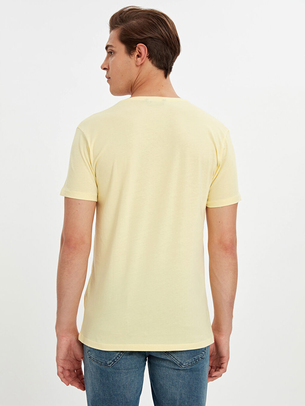 Sarı Bisiklet Yaka Penye Erkek Tişört-2