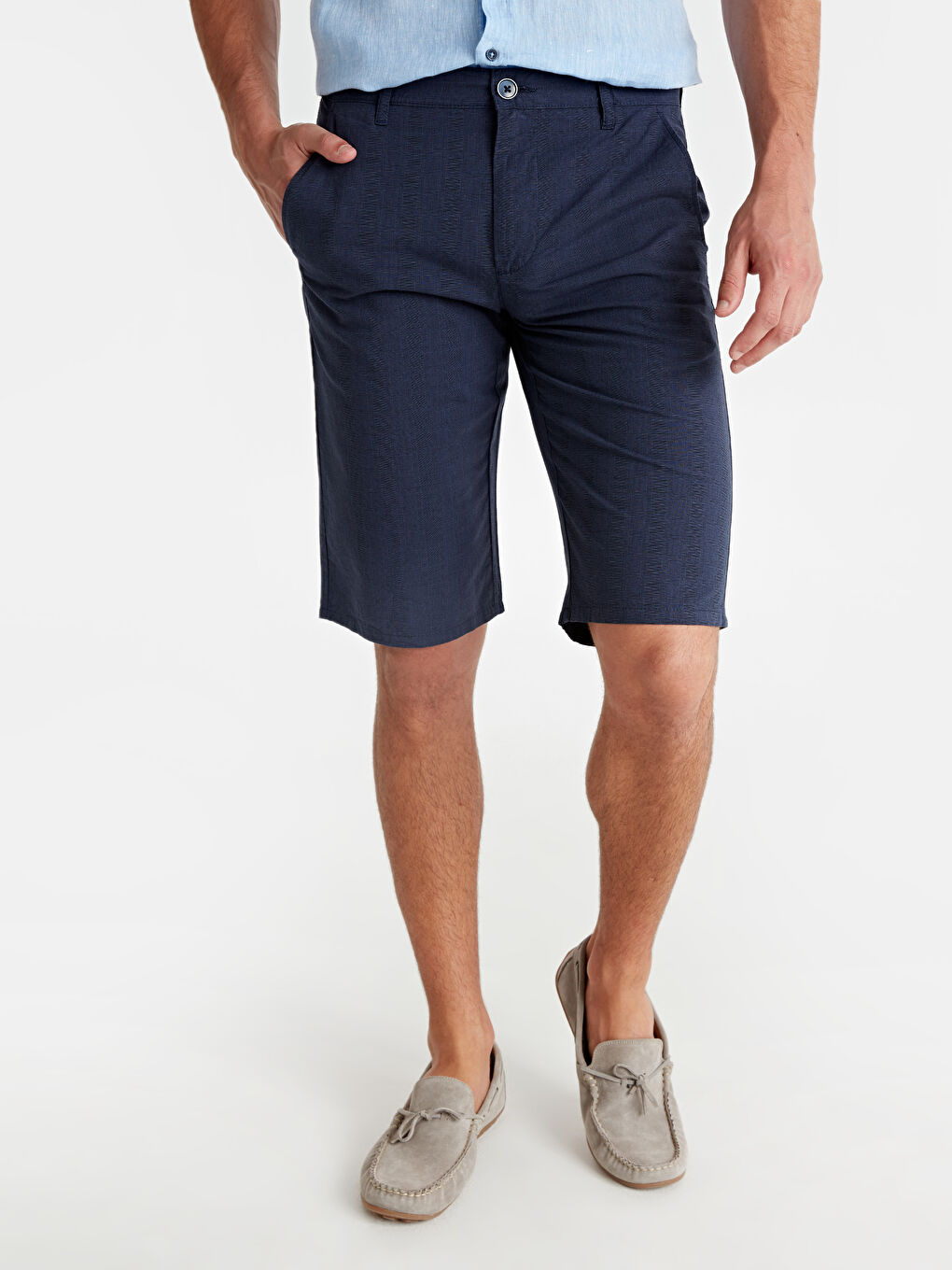 Lacivert Standart Kalıp Bermuda Erkek Şort-1