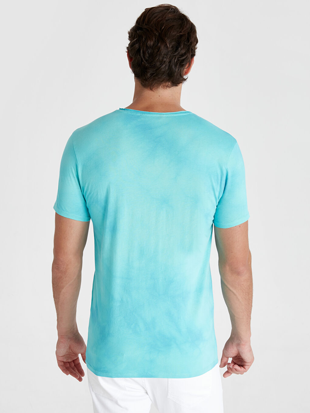 Turkuaz Bisiklet Yaka Penye Erkek Tişört-2