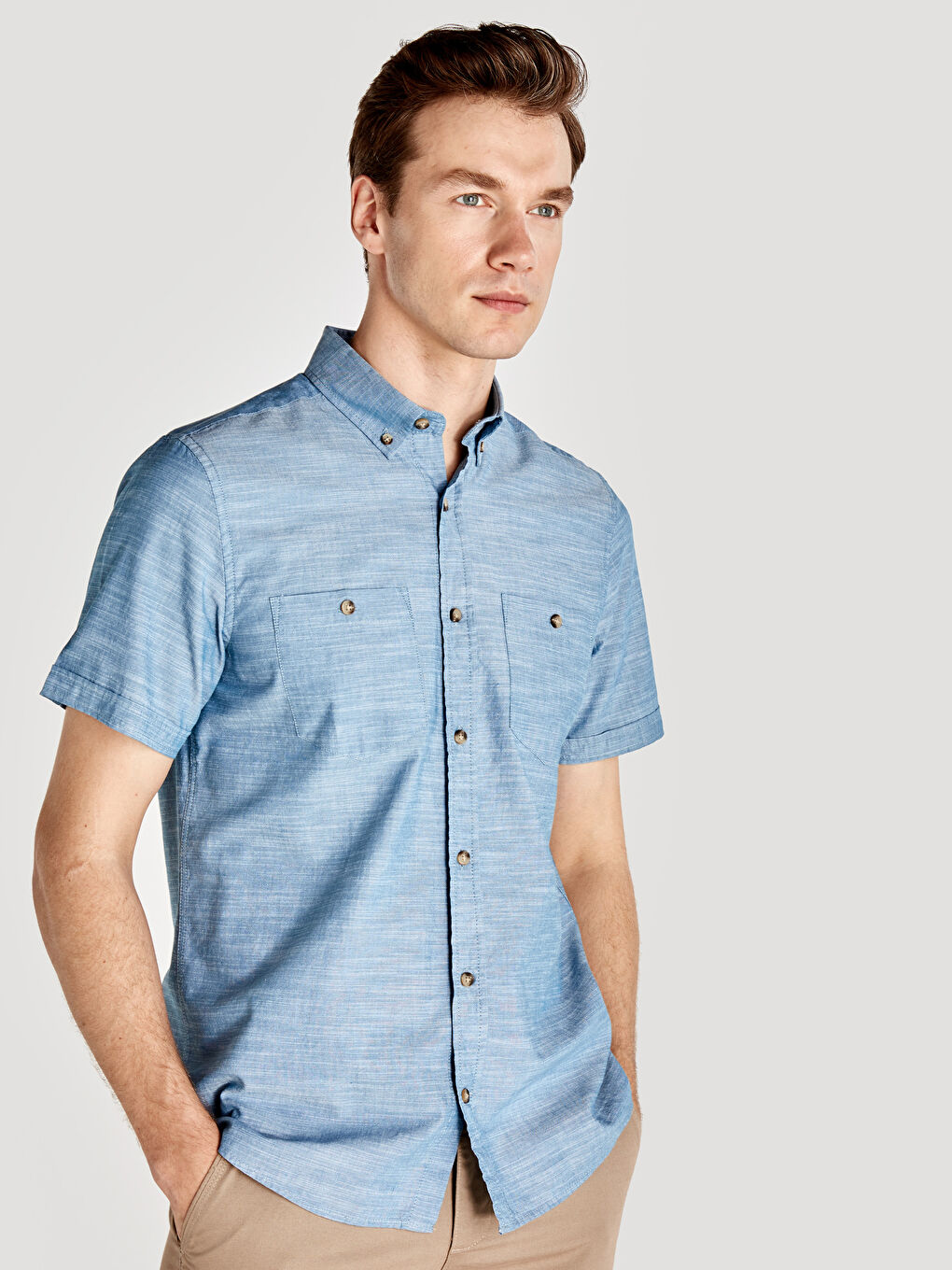 Petrol Poplin Erkek Gömlek-1