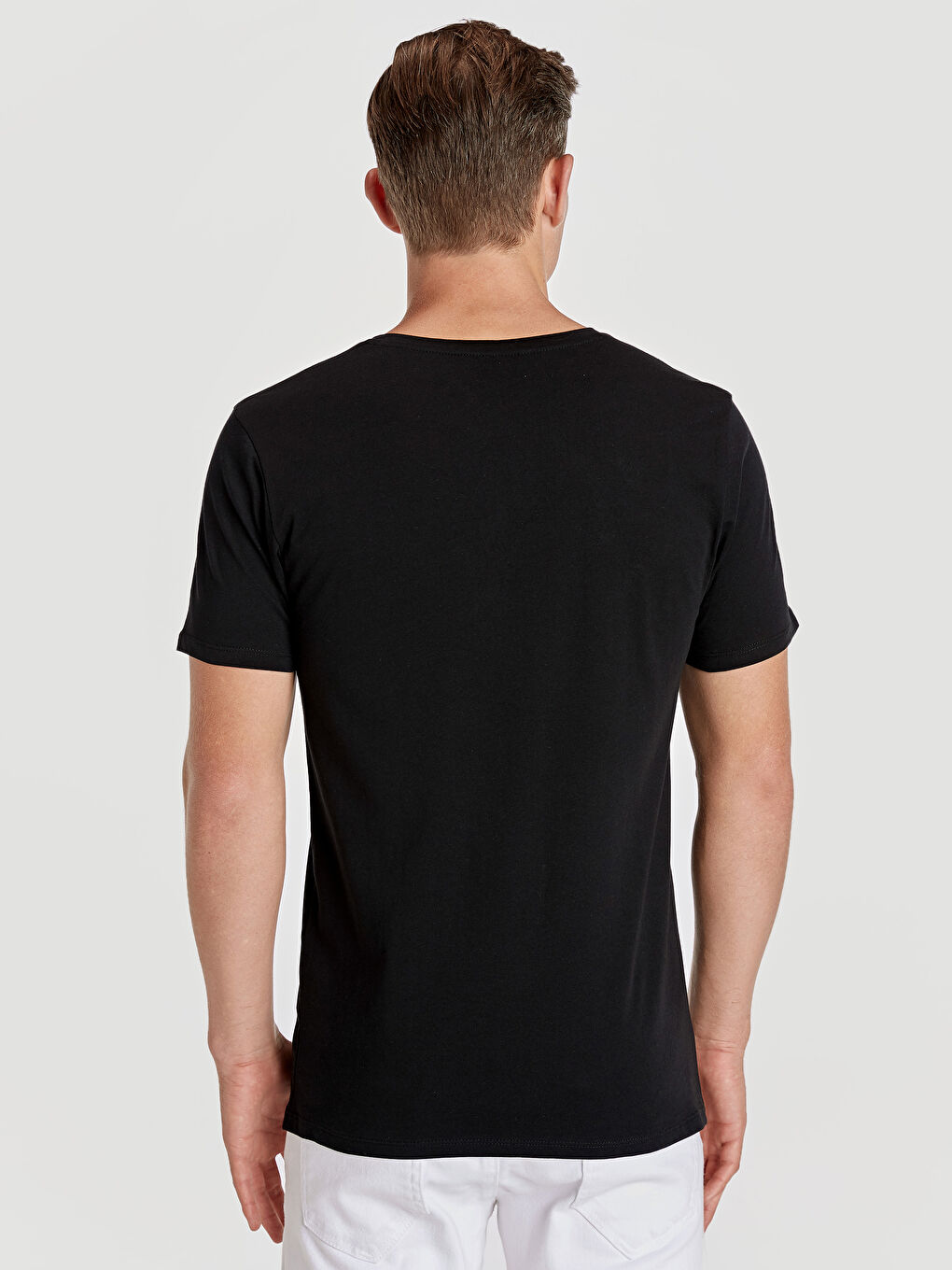 Siyah Bisiklet Yaka Kısa Kollu Atatürk Baskılı Penye Erkek Tişört-2