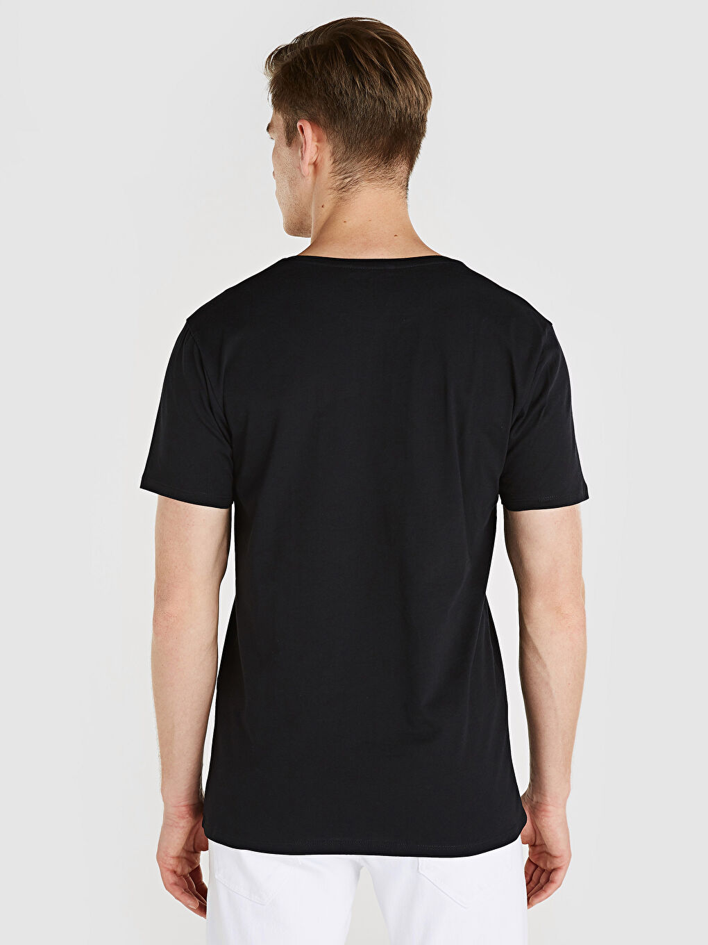 Siyah Bisiklet Yaka Kısa Kollu Atatürk İmzası Baskılı Erkek Tişört-2