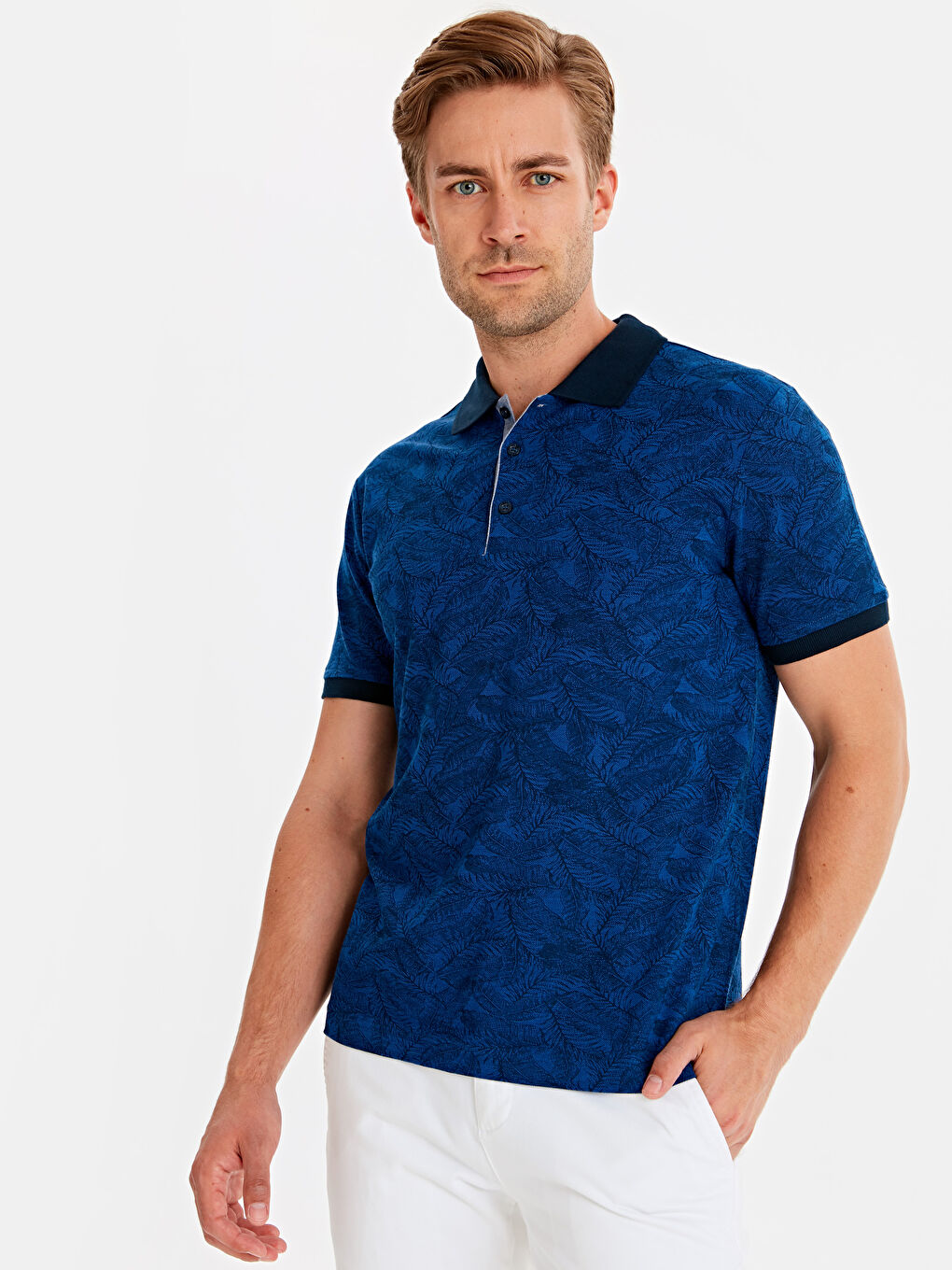 Mavi Polo Yaka Kısa Kollu Erkek Tişört