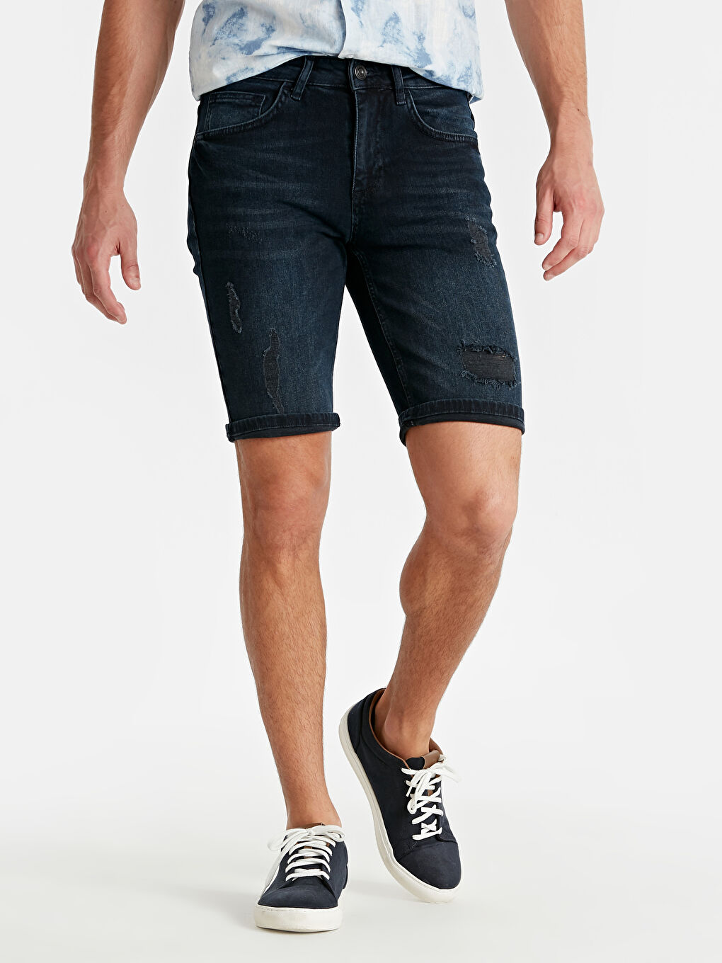 İndigo Ekstra Slim Fit Erkek Jean Şort-1