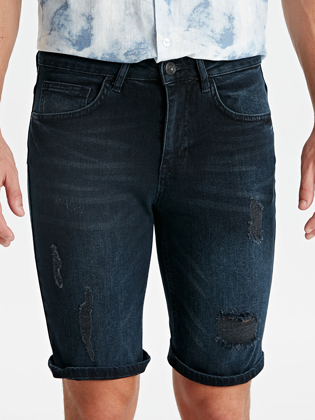 İndigo Ekstra Slim Fit Erkek Jean Şort-3
