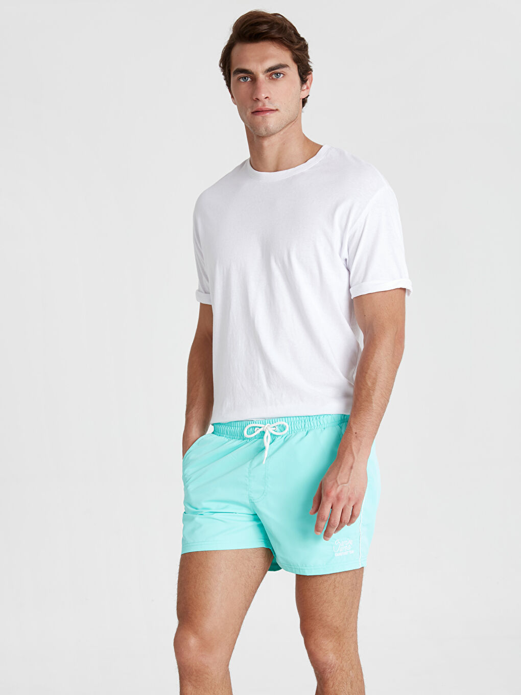 Turkuaz Diz Hizası Boy Basic Deniz Şortu