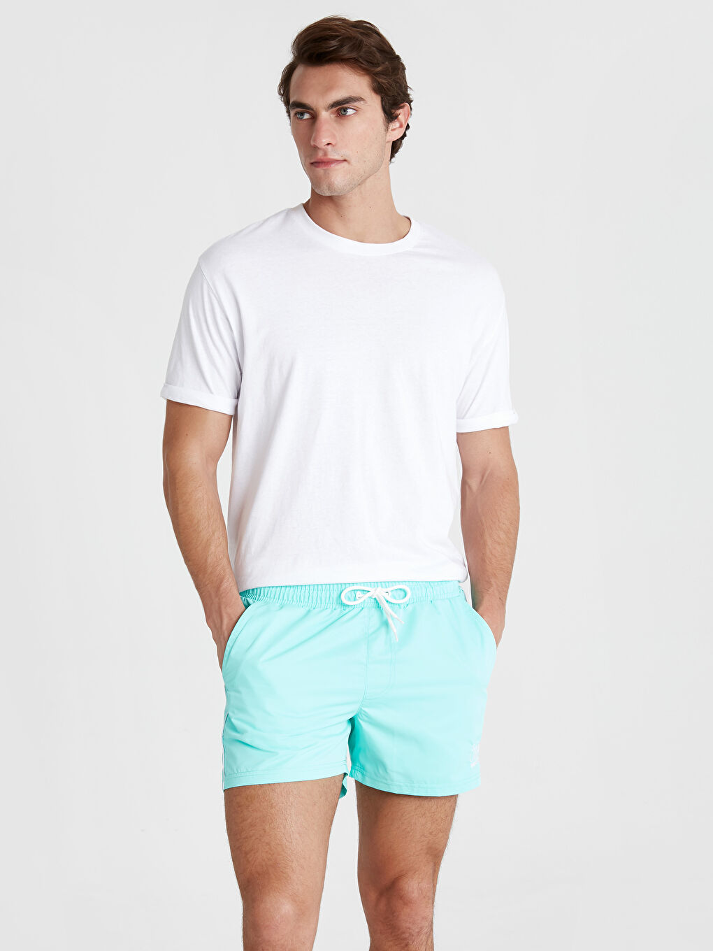 Turkuaz Diz Hizası Boy Basic Deniz Şortu-1