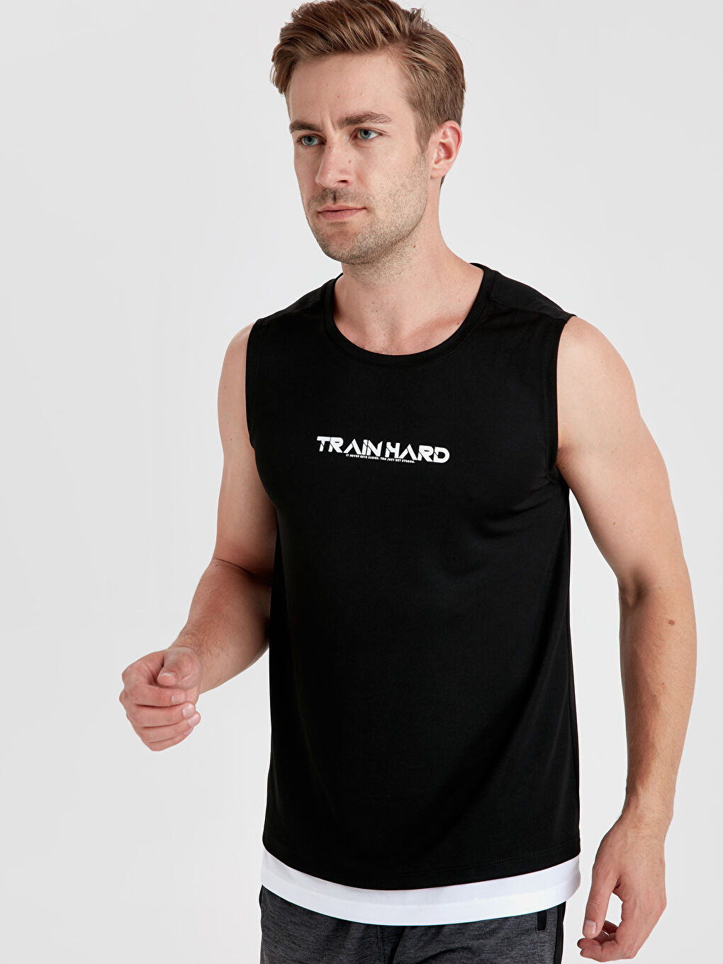 Siyah Bisiklet Yaka Erkek Kolsuz Tişört