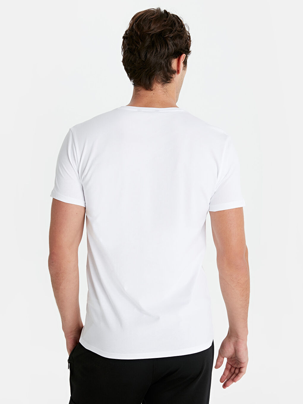 Beyaz Bisiklet Yaka Penye Erkek Tişört-1