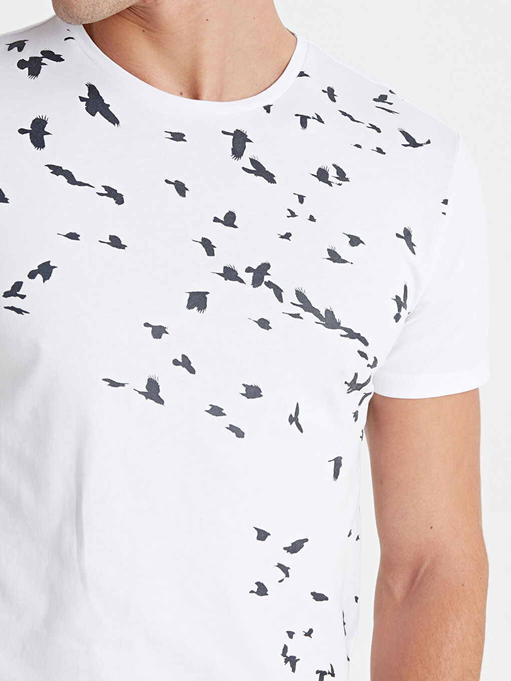 Beyaz Bisiklet Yaka Penye Erkek Tişört-3