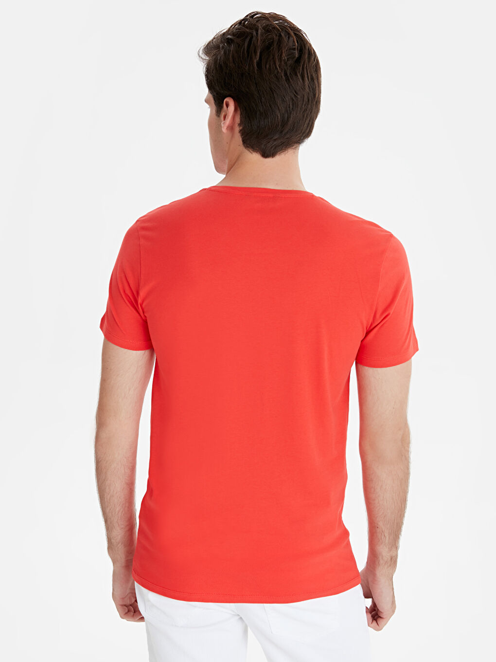 Kırmızı Bisiklet Yaka Penye Erkek Tişört-1