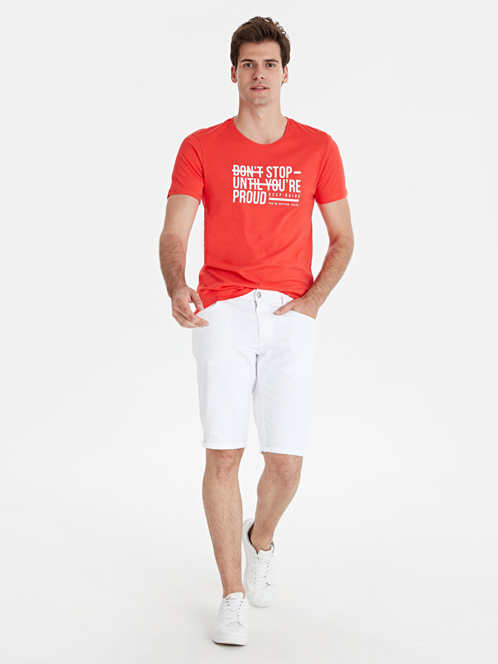 Kırmızı Bisiklet Yaka Penye Erkek Tişört-2