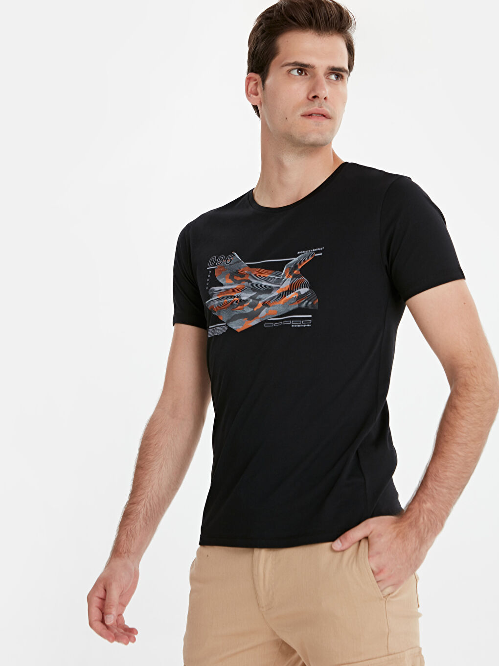 Siyah Bisiklet Yaka Penye Erkek Tişört